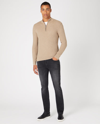 Tapered Fit Cotton Half Zip Sweater