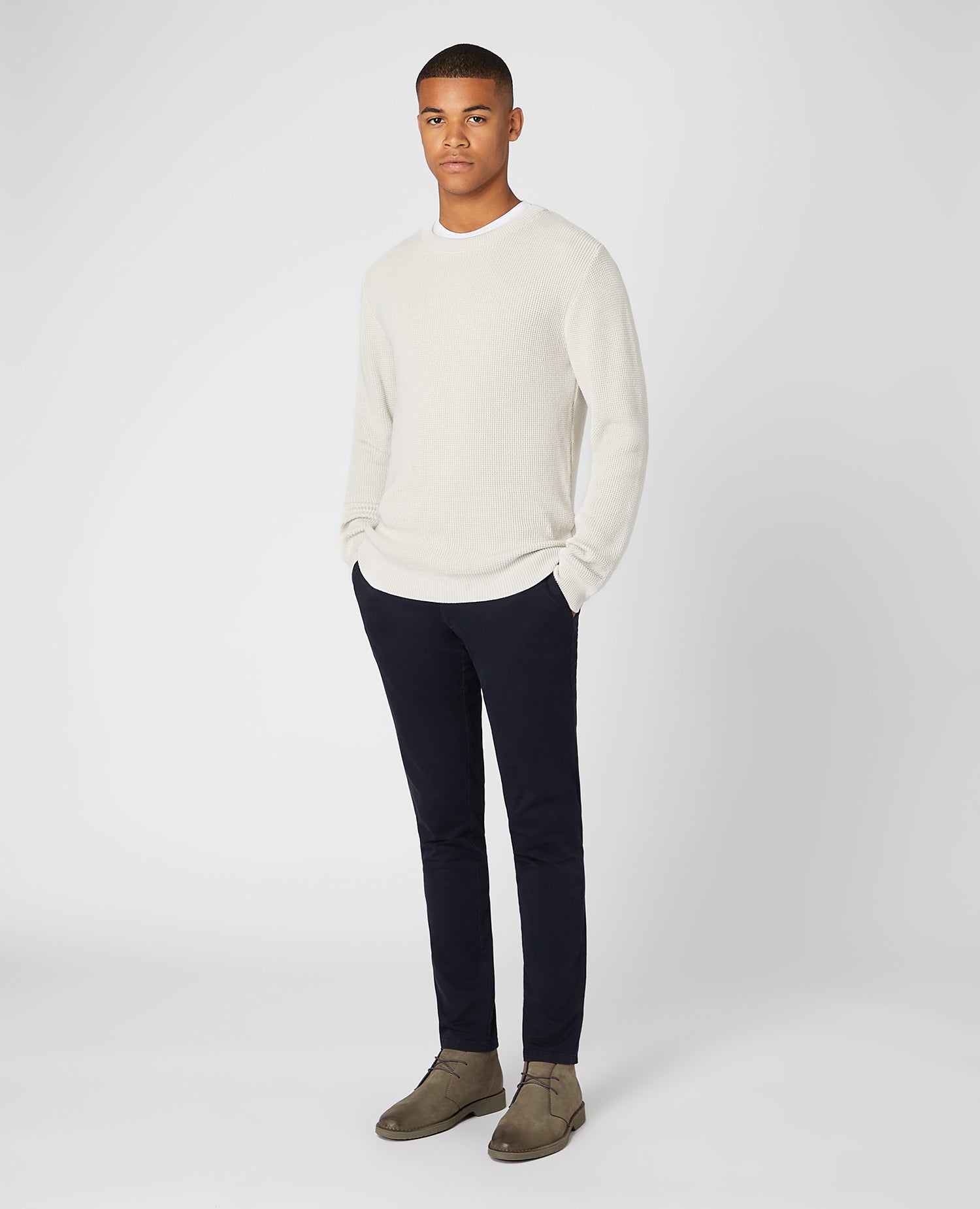 Tapered Fit Cotton-Rich Crew Neck Sweater