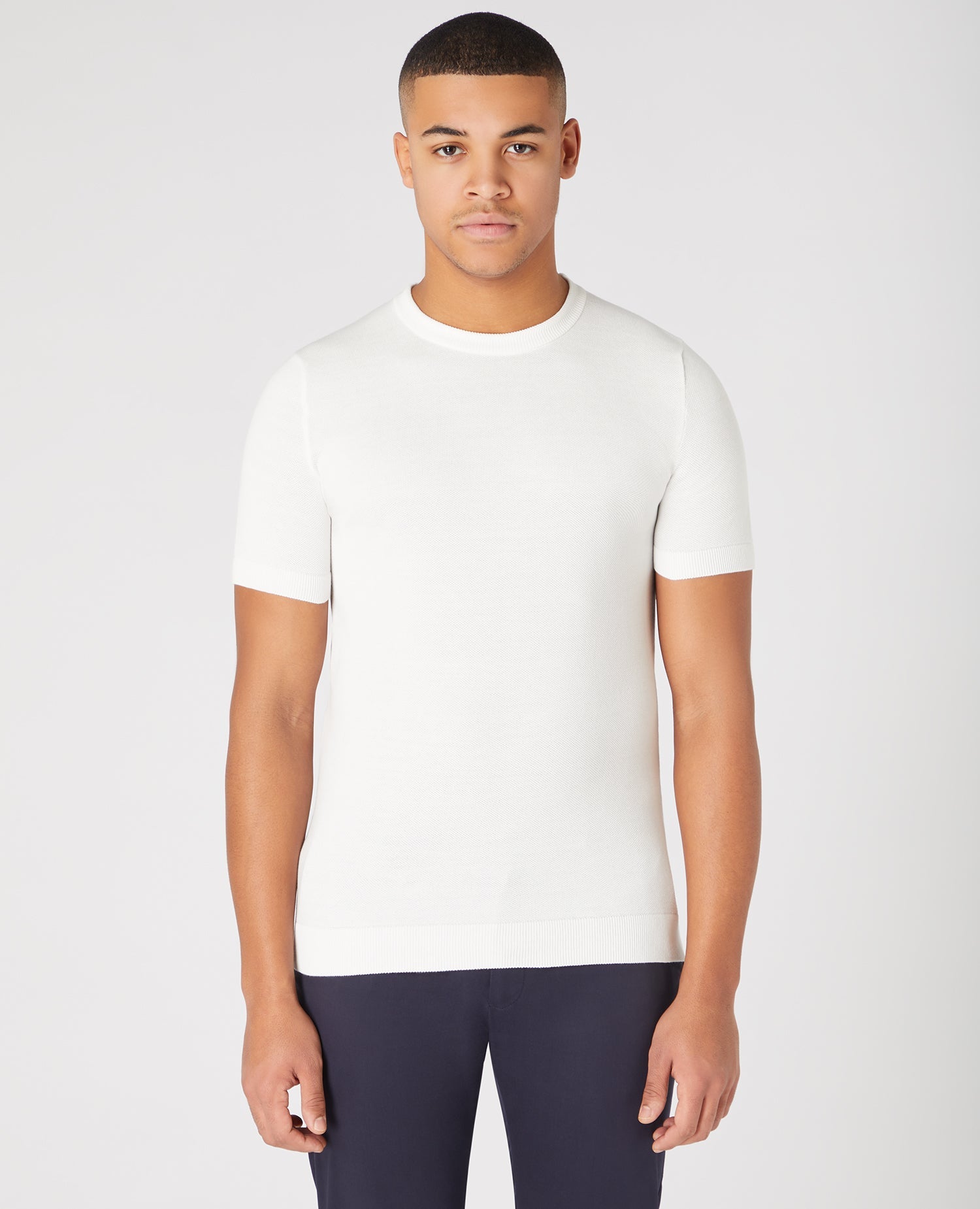 Slim Fit Knitted Cotton Crew Neck Tee