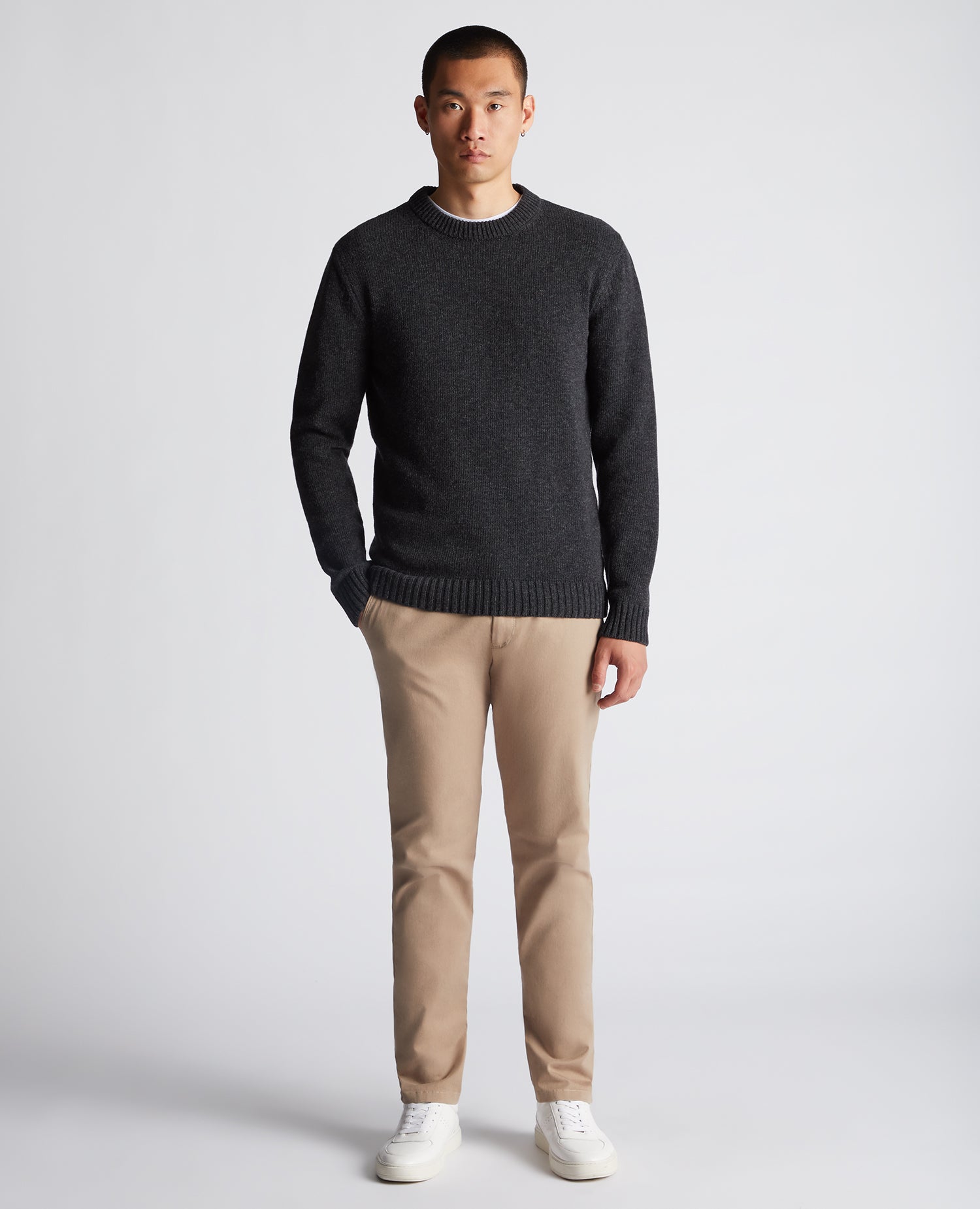 Tapered Fit Wool-Blend Crew Neck Sweater