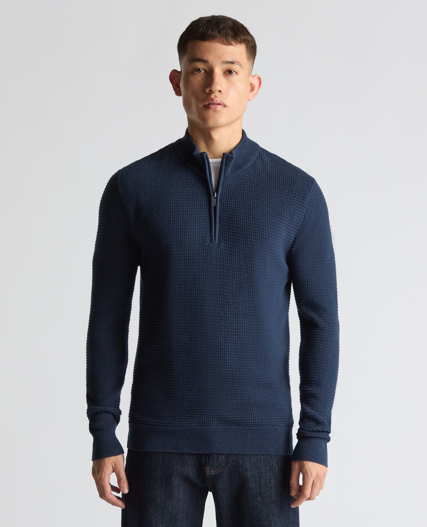 Tapered Fit Cotton Half Zip Sweater