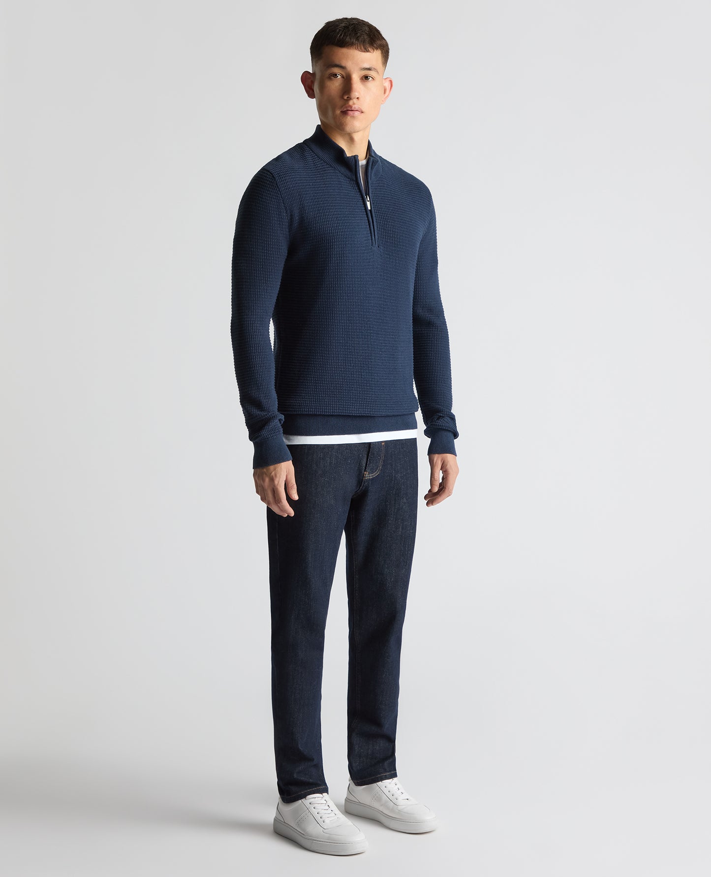 Tapered Fit Cotton Half Zip Sweater