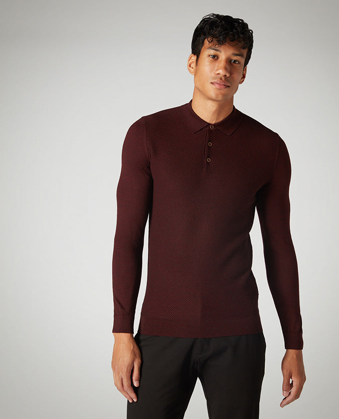 Slim Fit Merino Wool-Blend Long Sleeve Polo Shirt