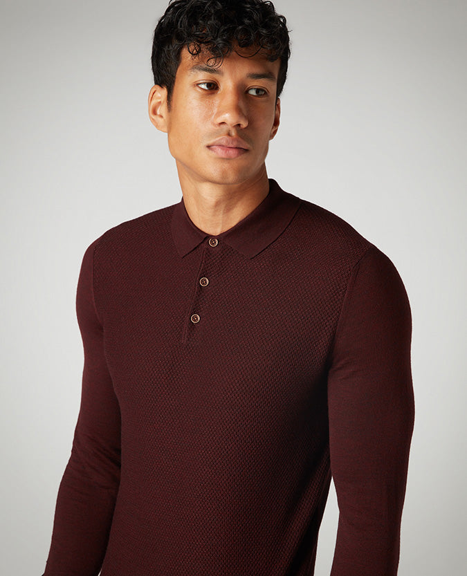 Slim Fit Merino Wool-Blend Long Sleeve Polo Shirt