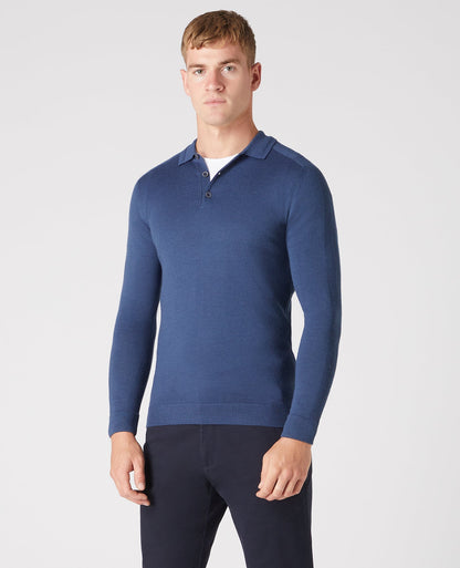 Slim Fit Merino Wool-Blend Long Sleeve Knitted Polo