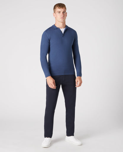 Slim Fit Merino Wool-Blend Long Sleeve Knitted Polo