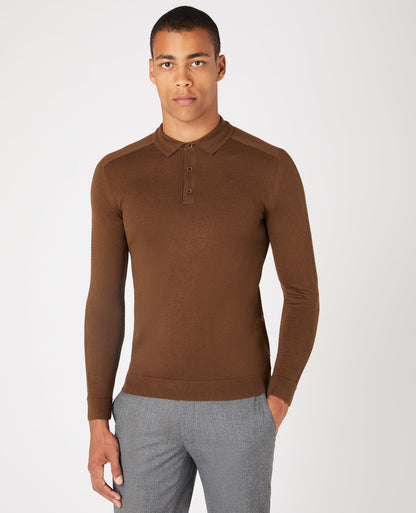 Slim Fit Merino Wool-Blend Long Sleeve Knitted Polo