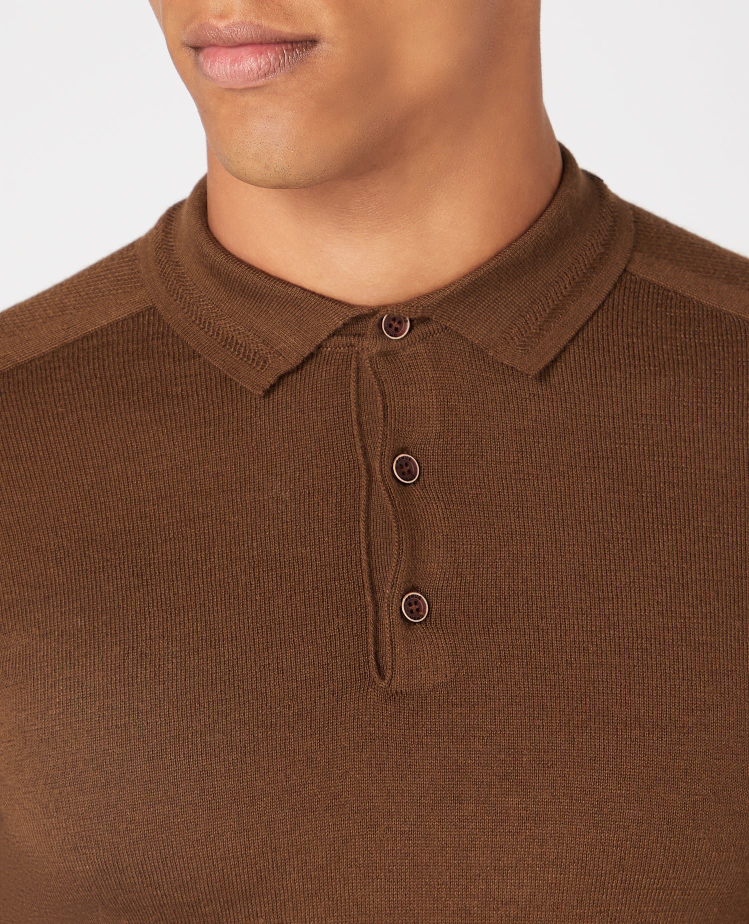 Slim Fit Merino Wool-Blend Long Sleeve Knitted Polo