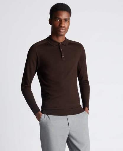 Slim Fit Merino Wool-Blend Long Sleeve Knitted Polo