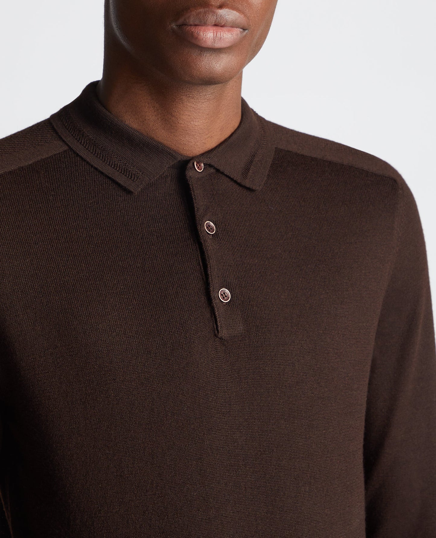 Slim Fit Merino Wool-Blend Long Sleeve Knitted Polo