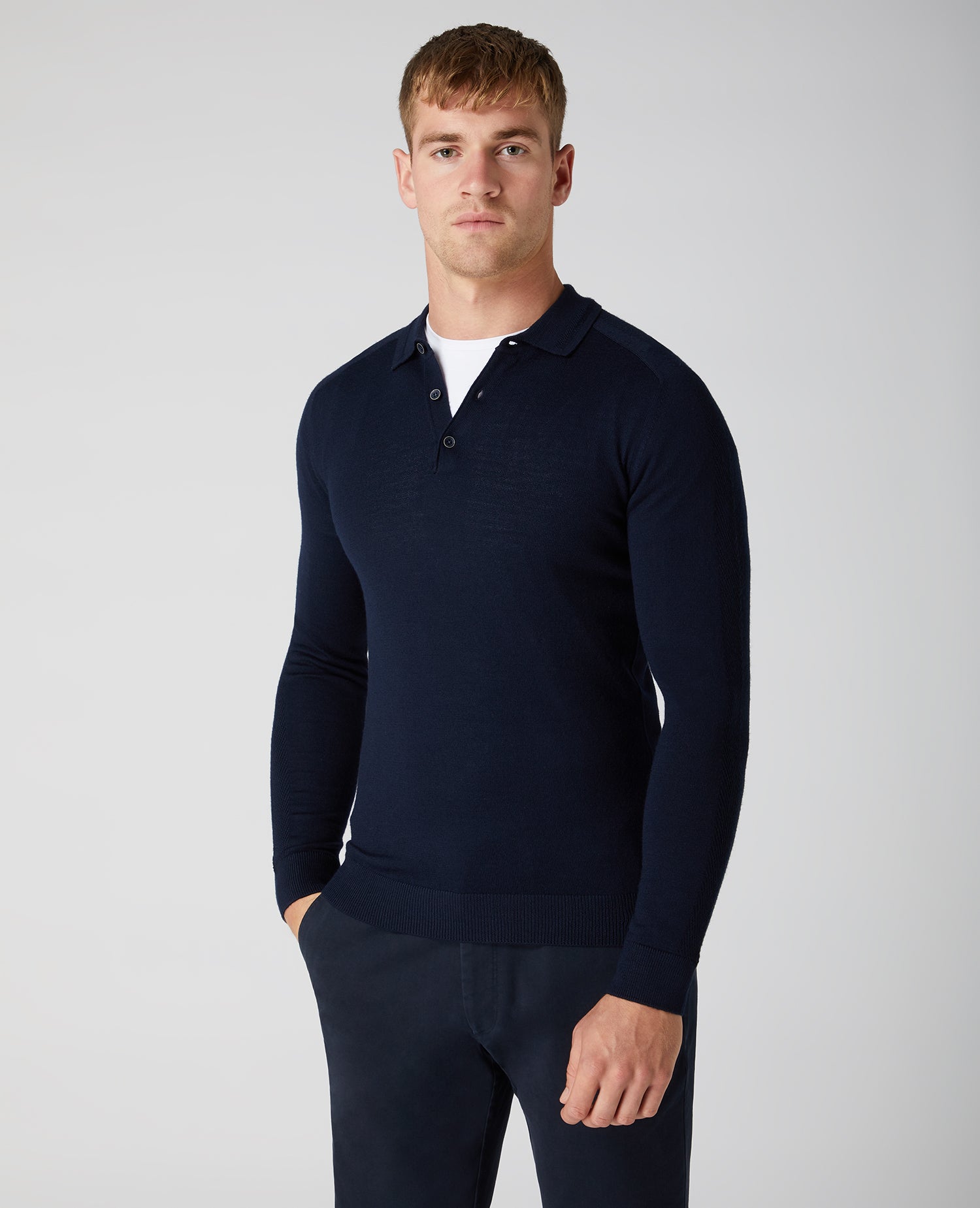 Slim Fit Merino Wool-Blend Long Sleeve Knitted Polo