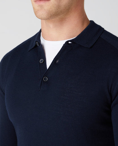 Slim Fit Merino Wool-Blend Long Sleeve Knitted Polo