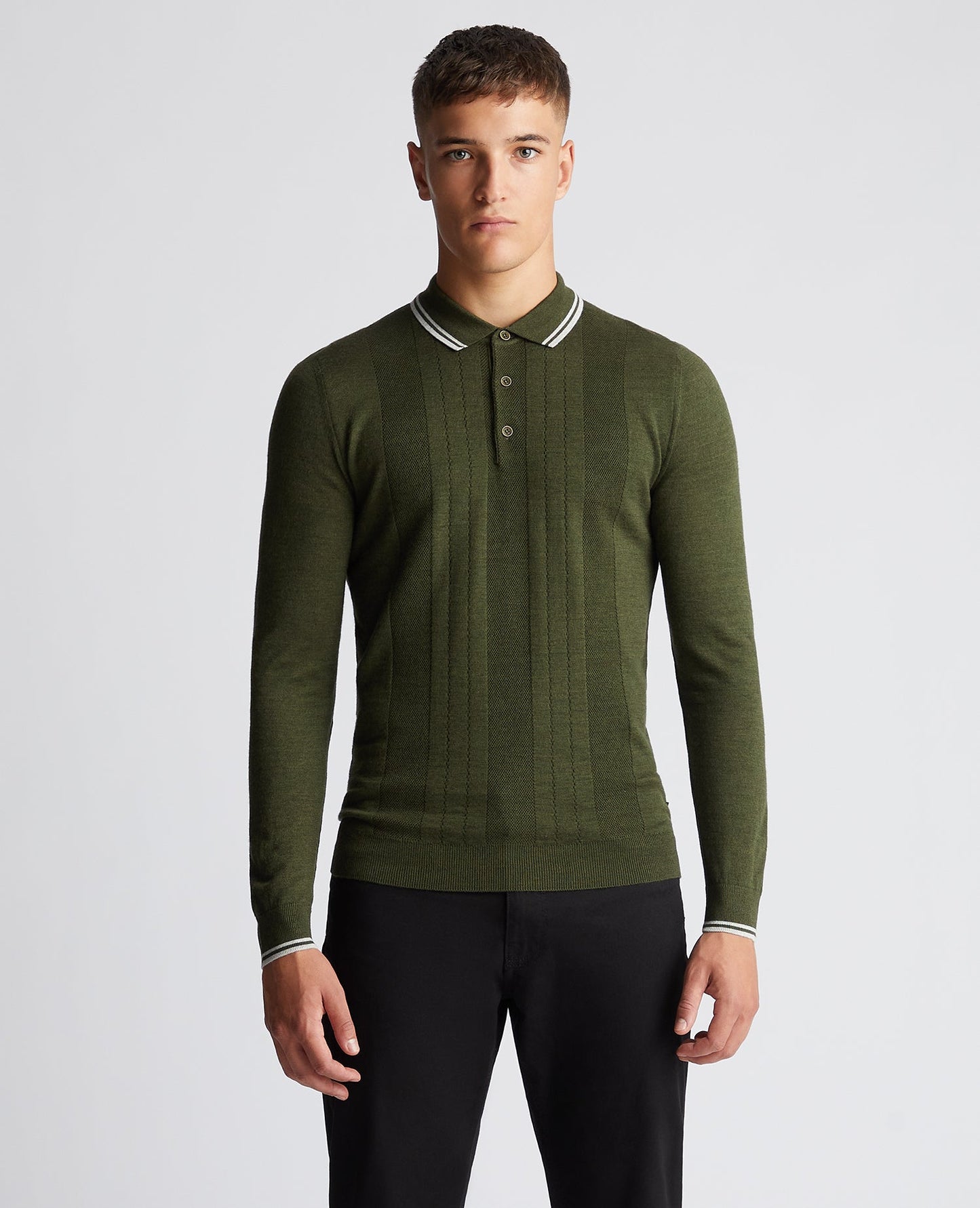 Slim Fit Merino Wool-Blend Long Sleeve Knitted Polo