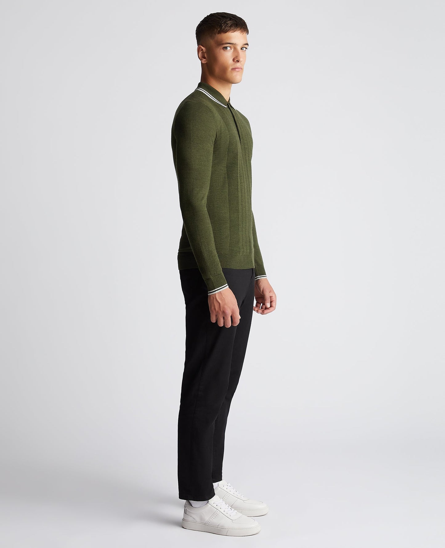 Slim Fit Merino Wool-Blend Long Sleeve Knitted Polo