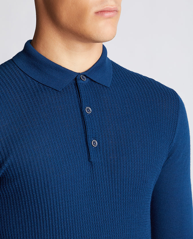 Slim Fit Merino Wool-Blend Long Sleeve Knitted Polo