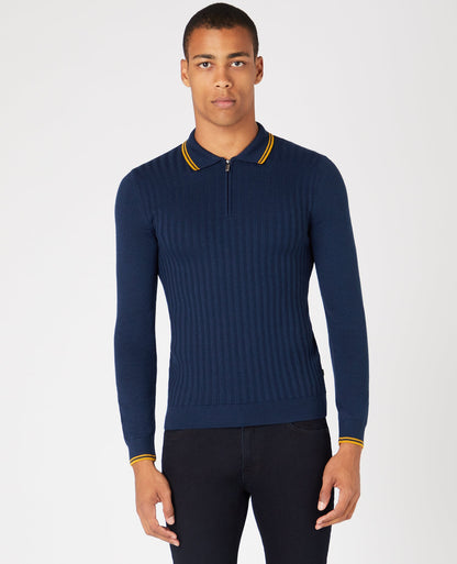 Slim Fit Merino Wool-Blend Long Sleeve Knitted Polo