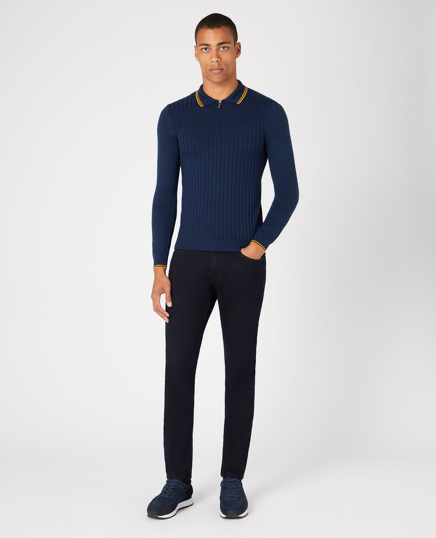 Slim Fit Merino Wool-Blend Long Sleeve Knitted Polo