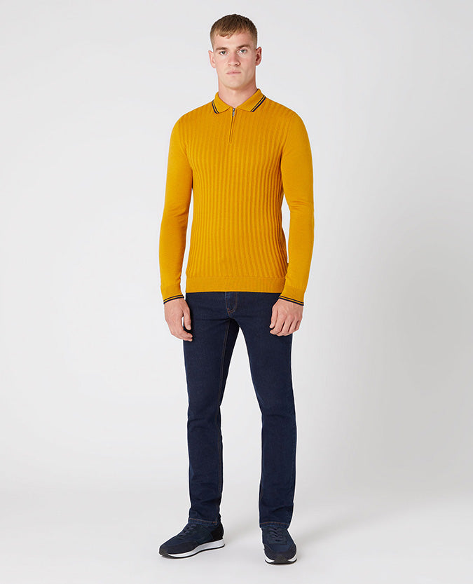 Slim Fit Merino Wool-Blend Long Sleeve Knitted Polo