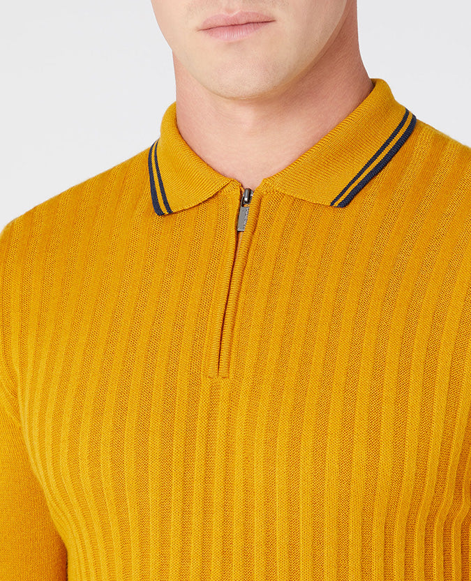 Slim Fit Merino Wool-Blend Long Sleeve Knitted Polo