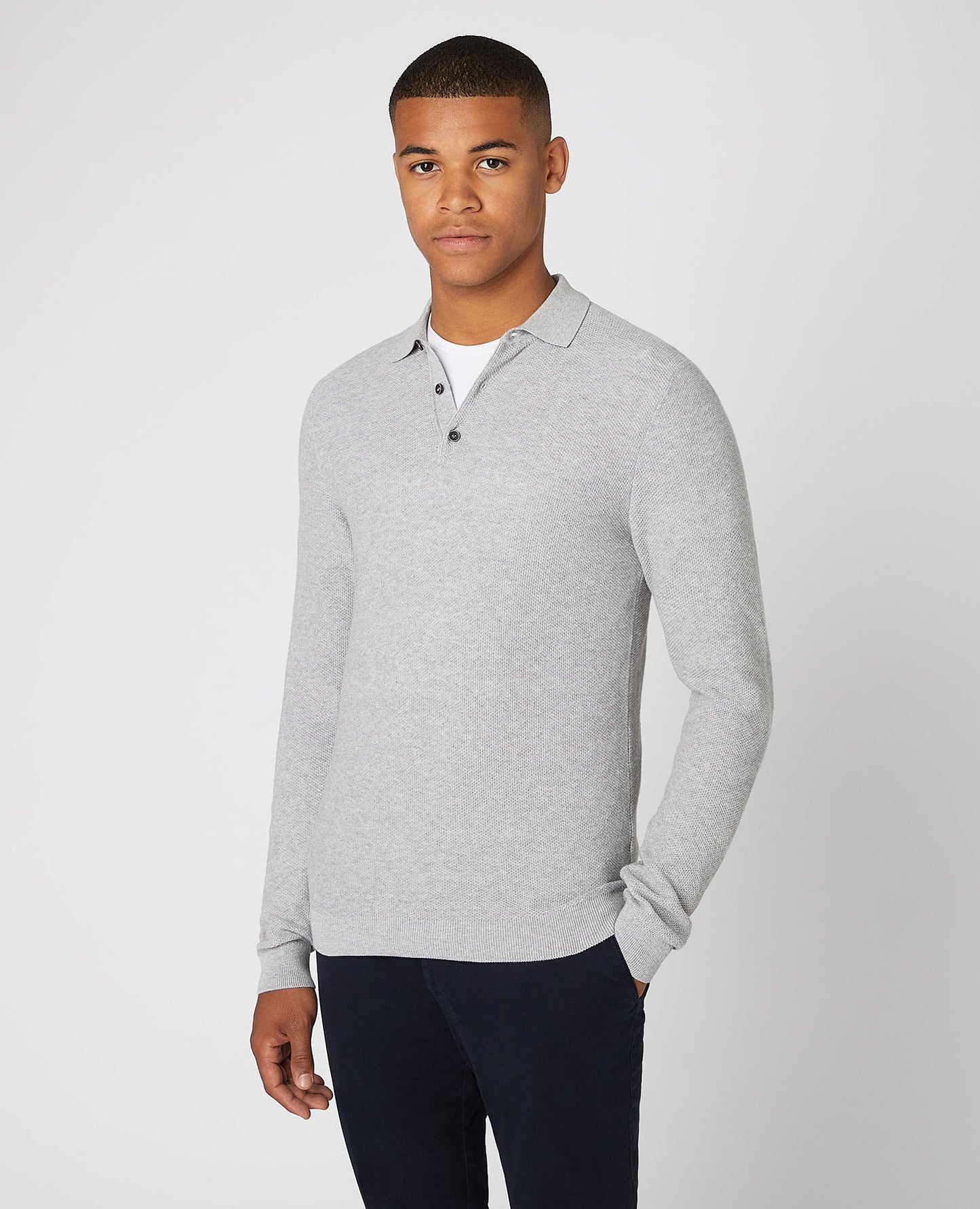 Slim Fit Cotton Long Sleeve Knitted Polo