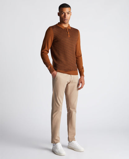 Slim Fit Merino Wool-Blend Long Sleeve Knitted Polo