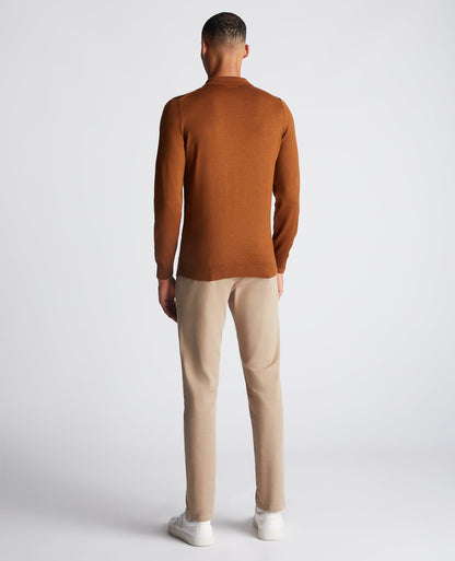 Slim Fit Merino Wool-Blend Long Sleeve Knitted Polo