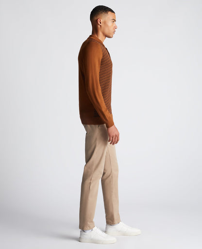 Slim Fit Merino Wool-Blend Long Sleeve Knitted Polo