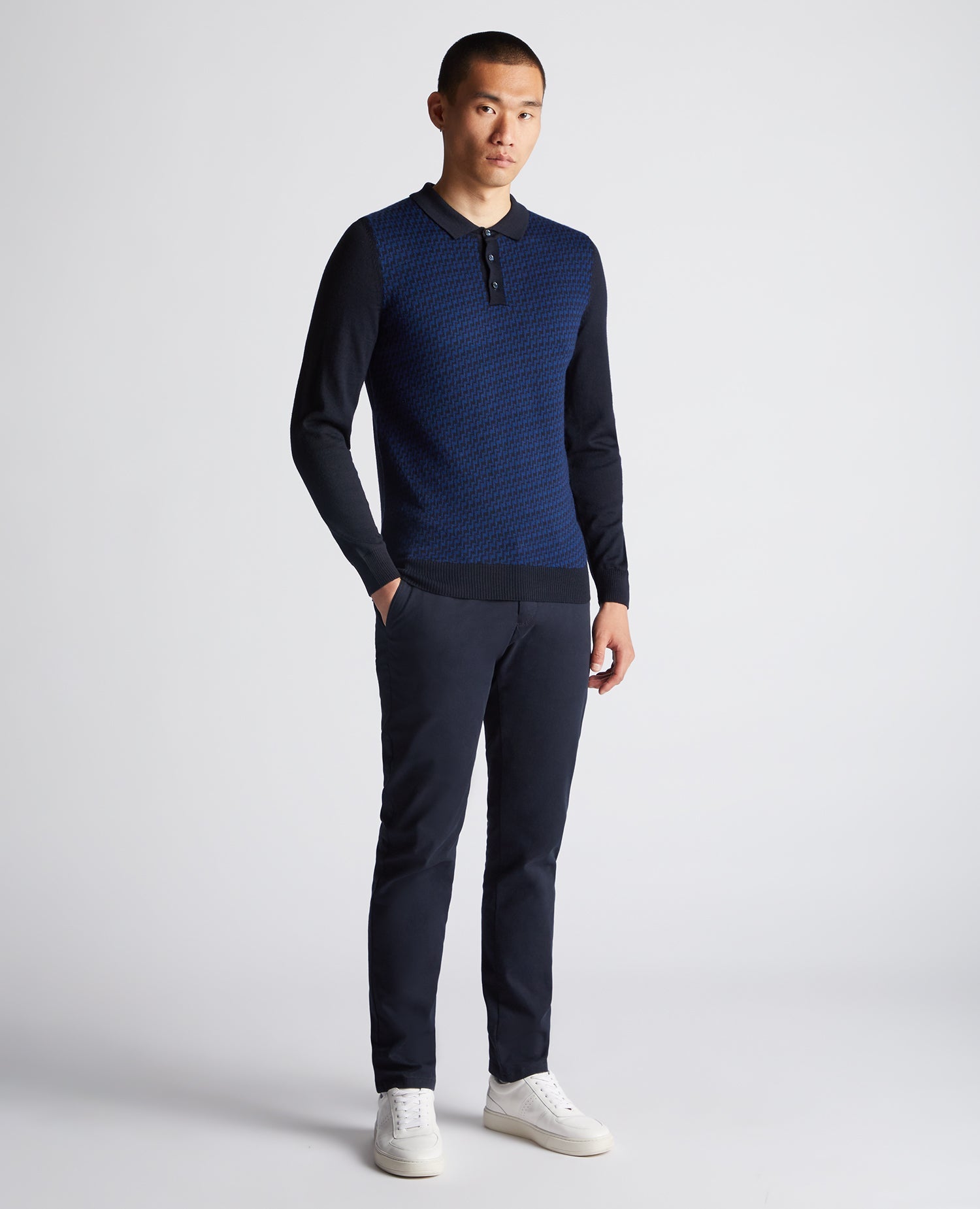 Slim Fit Merino Wool-Blend Long Sleeve Knitted Polo