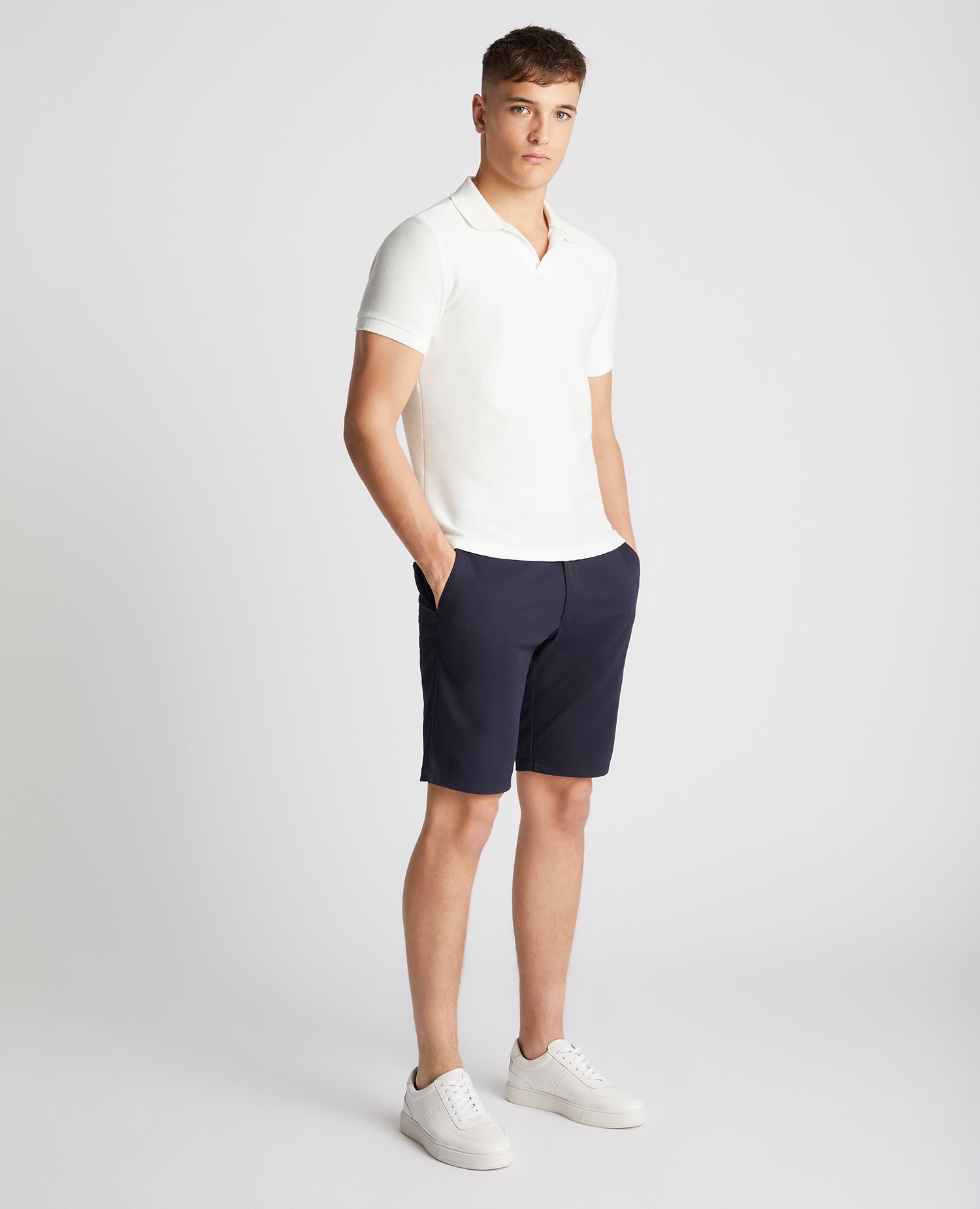 Tapered Fit Open Collar Polo