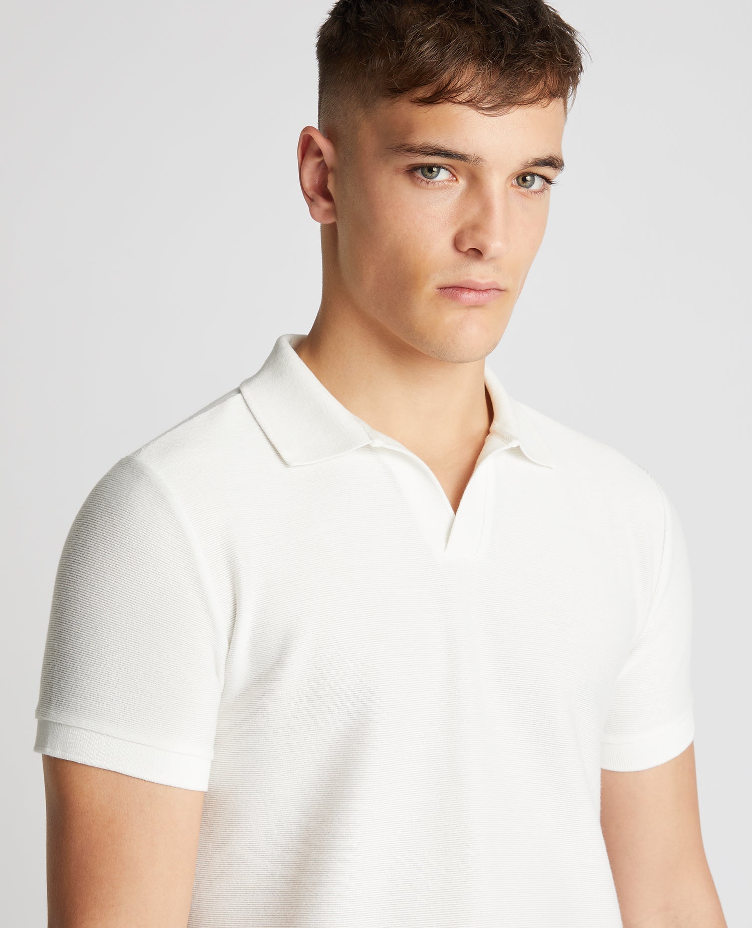 Tapered Fit Open Collar Polo