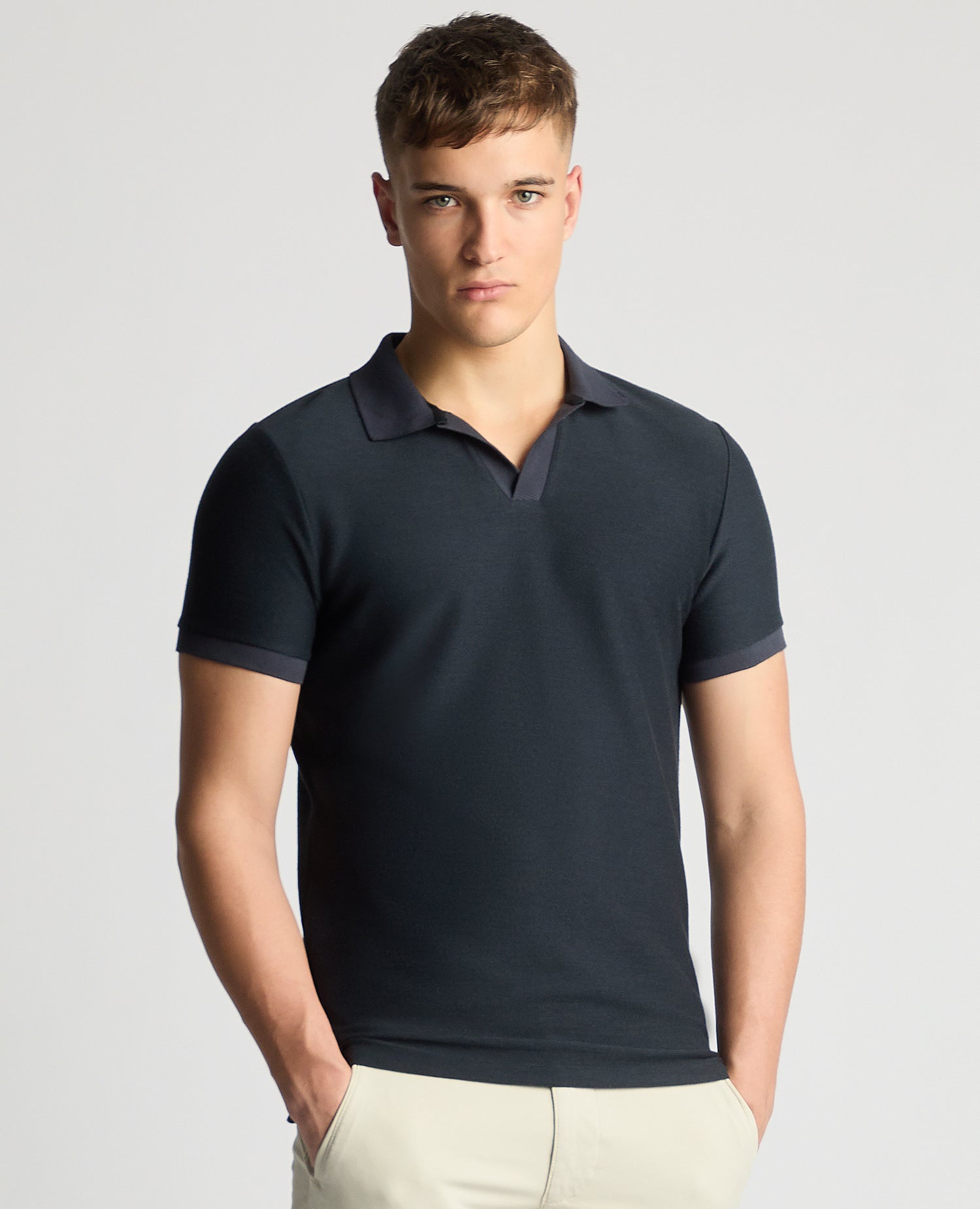 Tapered Fit Open Collar Polo