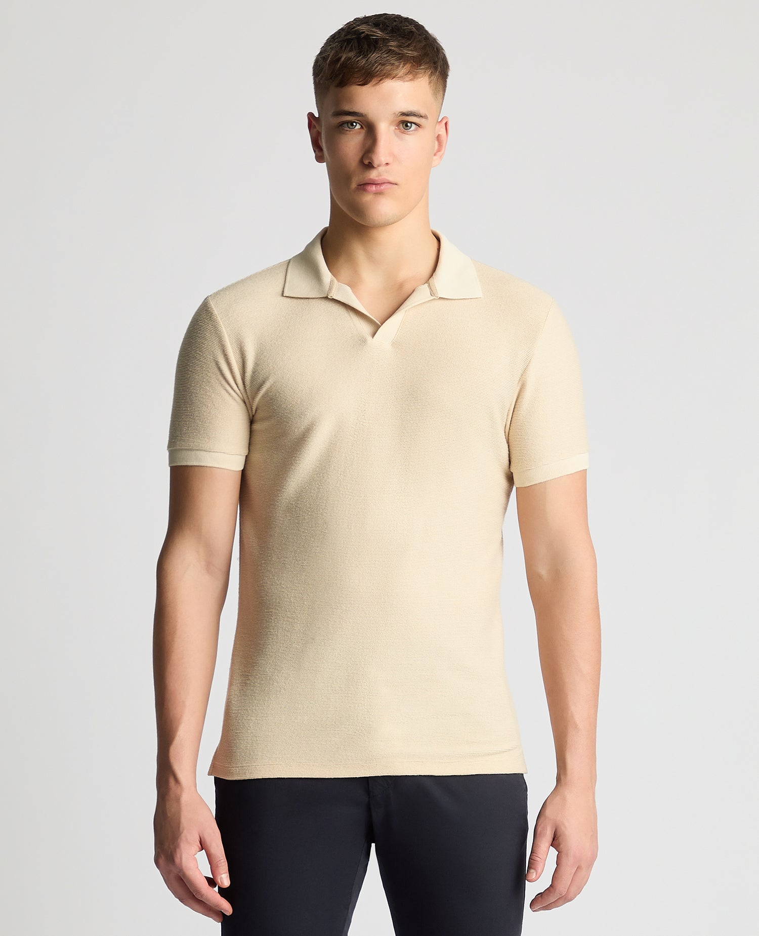 Tapered Fit Open Collar Polo