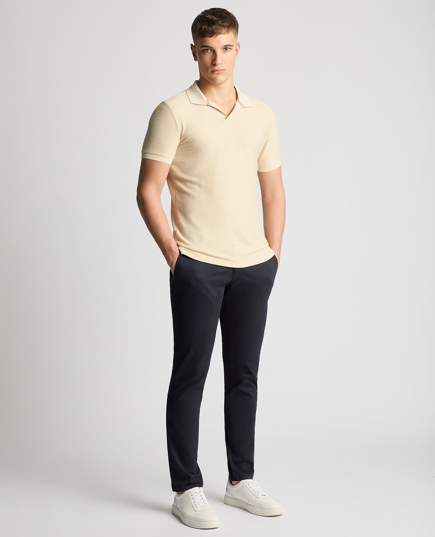 Tapered Fit Open Collar Polo