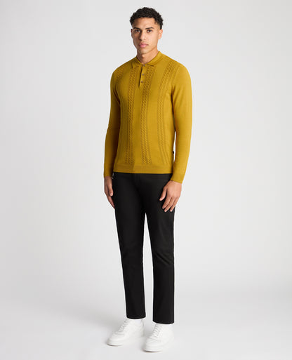 Slim Fit Merino Wool-Blend Long Sleeve Knitted Polo