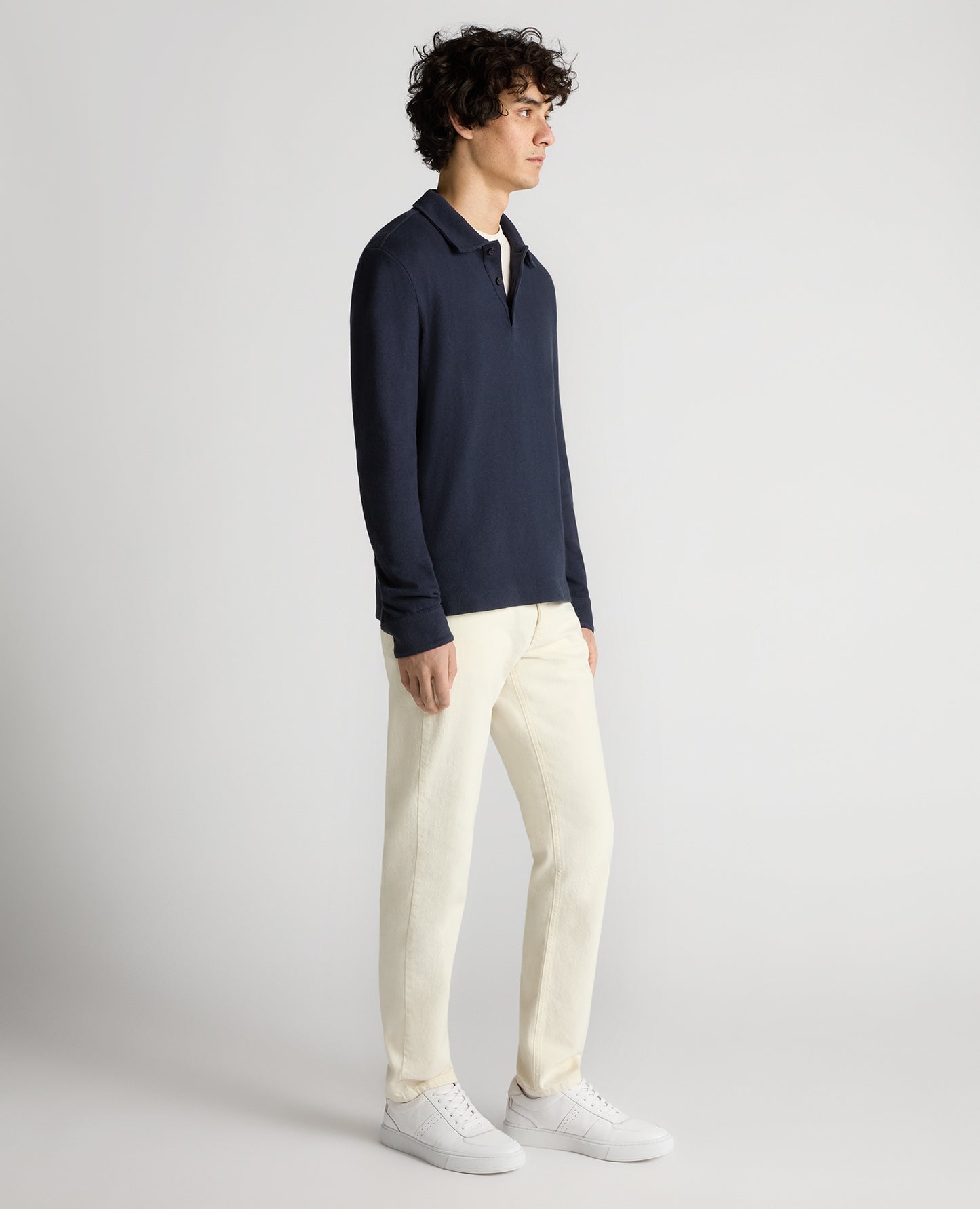 Relaxed Fit Cotton-Linen Sweatshirt Polo