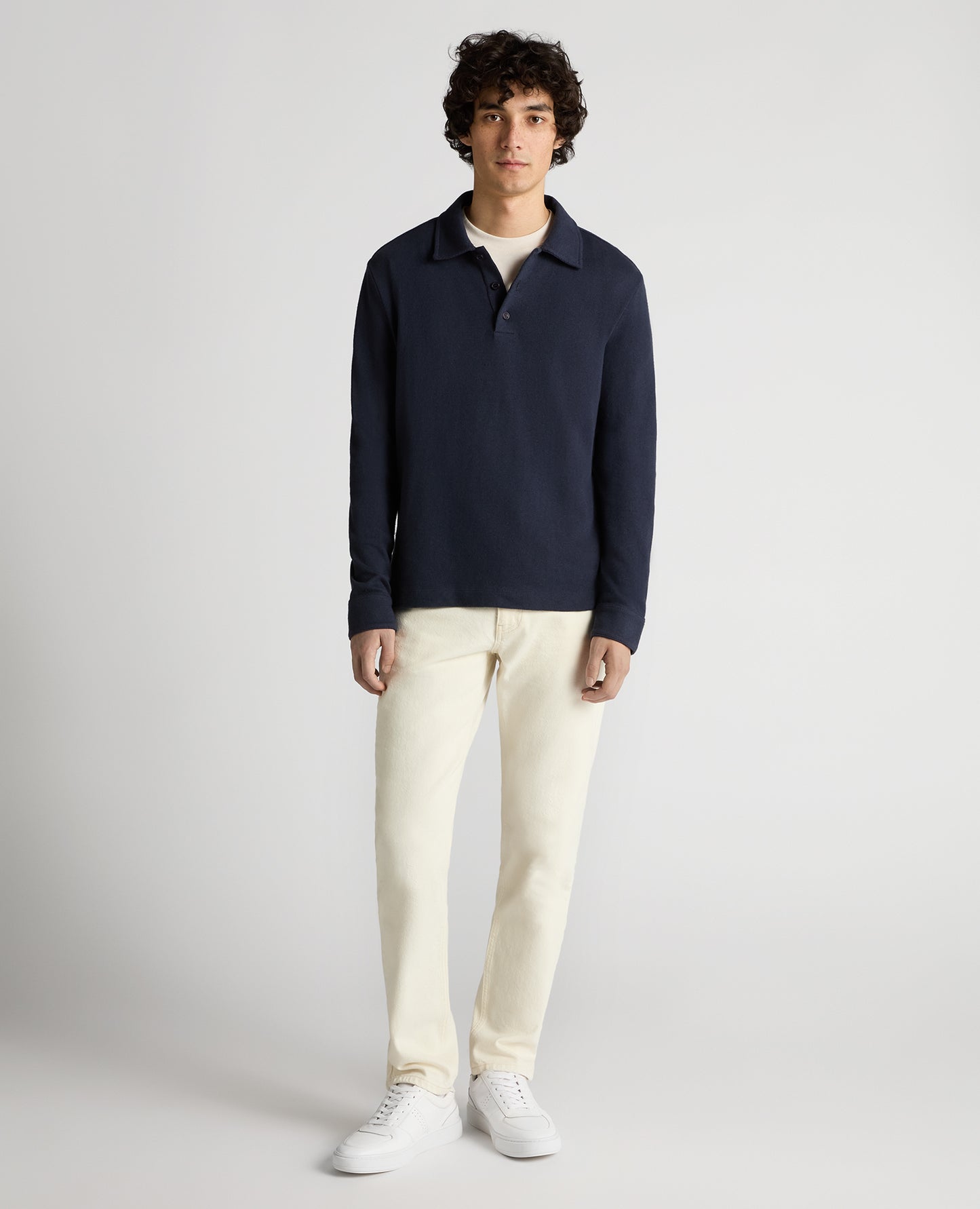 Relaxed Fit Cotton-Linen Sweatshirt Polo