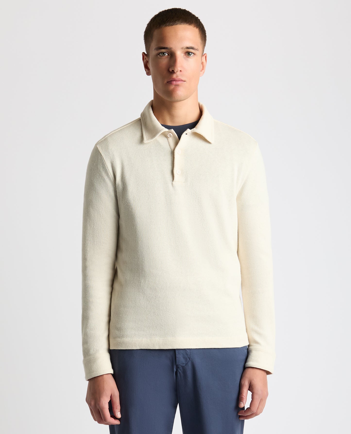 Relaxed Fit Cotton-Linen Sweatshirt Polo