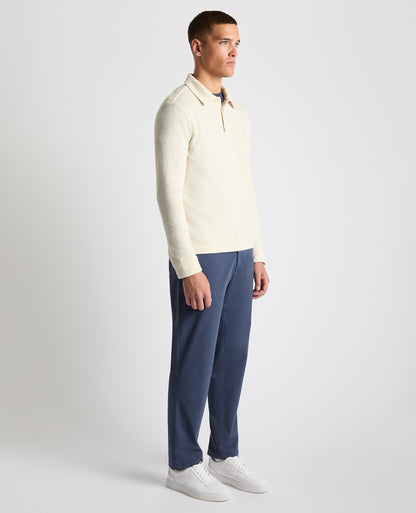 Relaxed Fit Cotton-Linen Sweatshirt Polo