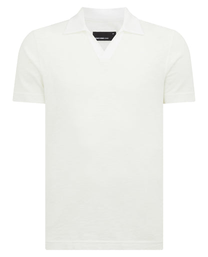 Tapered Fit Open Collar Cotton Polo