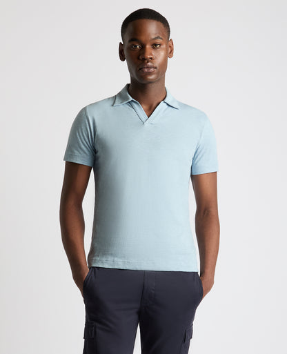 Tapered Fit Open Collar Cotton Polo