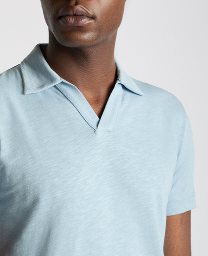 Tapered Fit Open Collar Cotton Polo