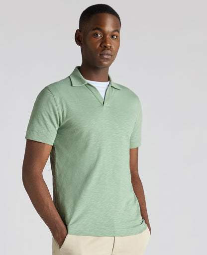 Tapered Fit Open Collar Cotton Polo