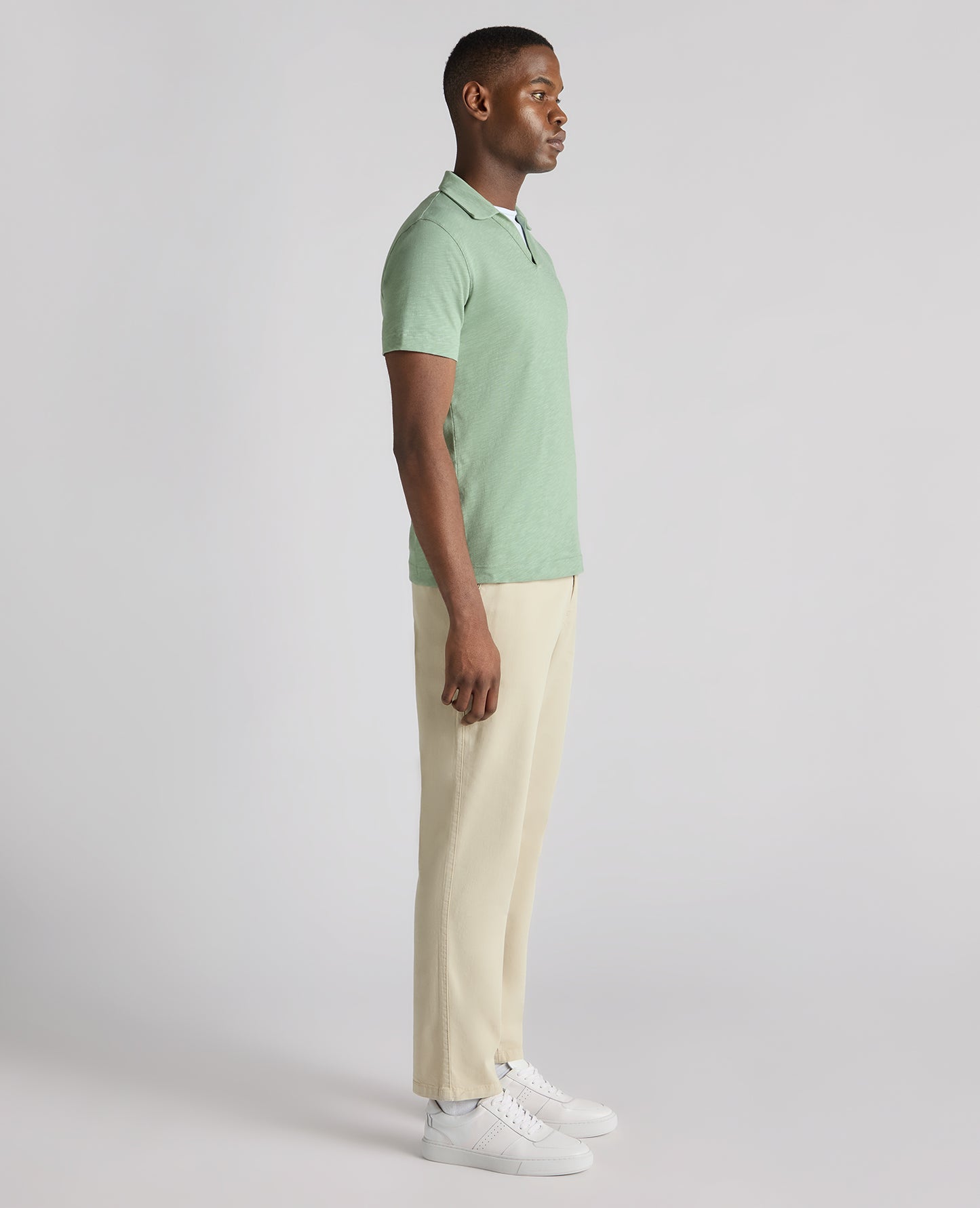 Tapered Fit Open Collar Cotton Polo