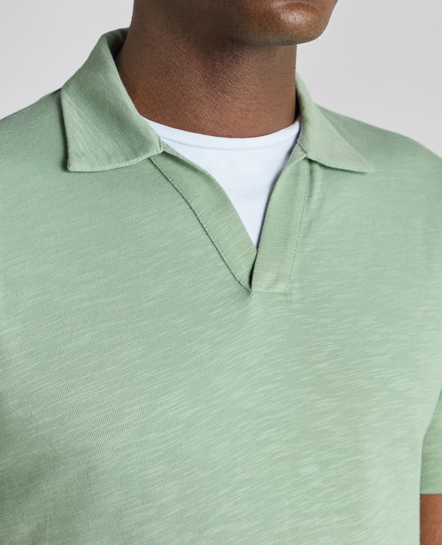 Tapered Fit Open Collar Cotton Polo