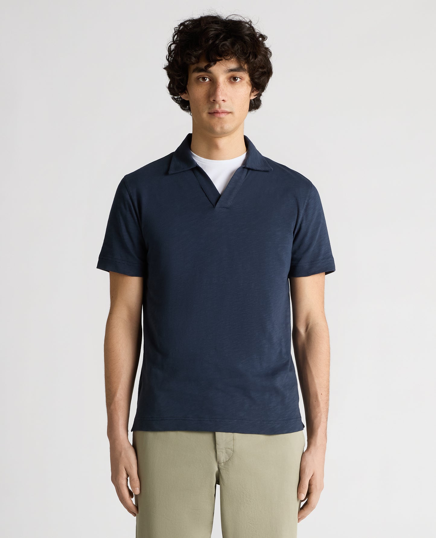 Tapered Fit Open Collar Cotton Polo