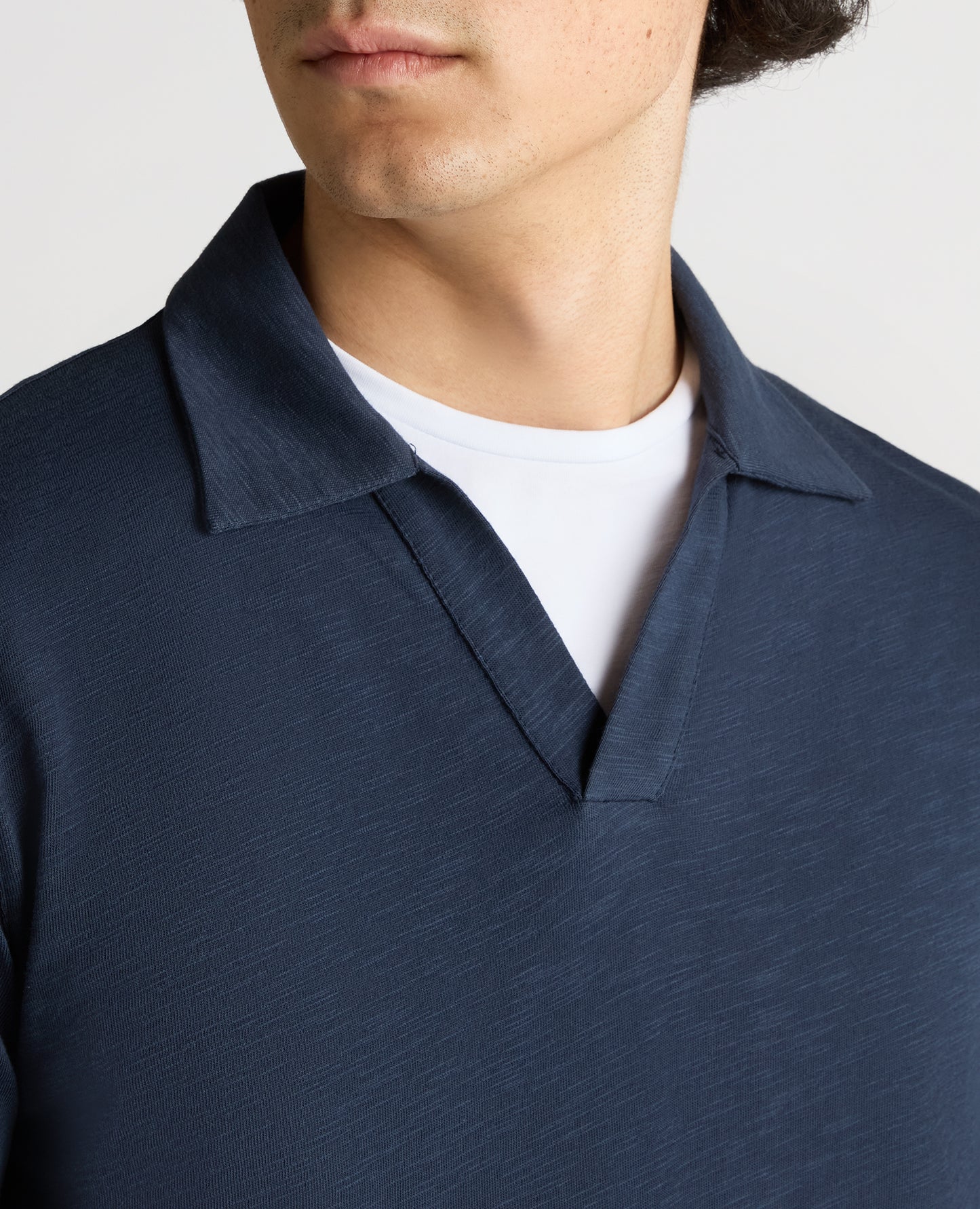 Tapered Fit Open Collar Cotton Polo