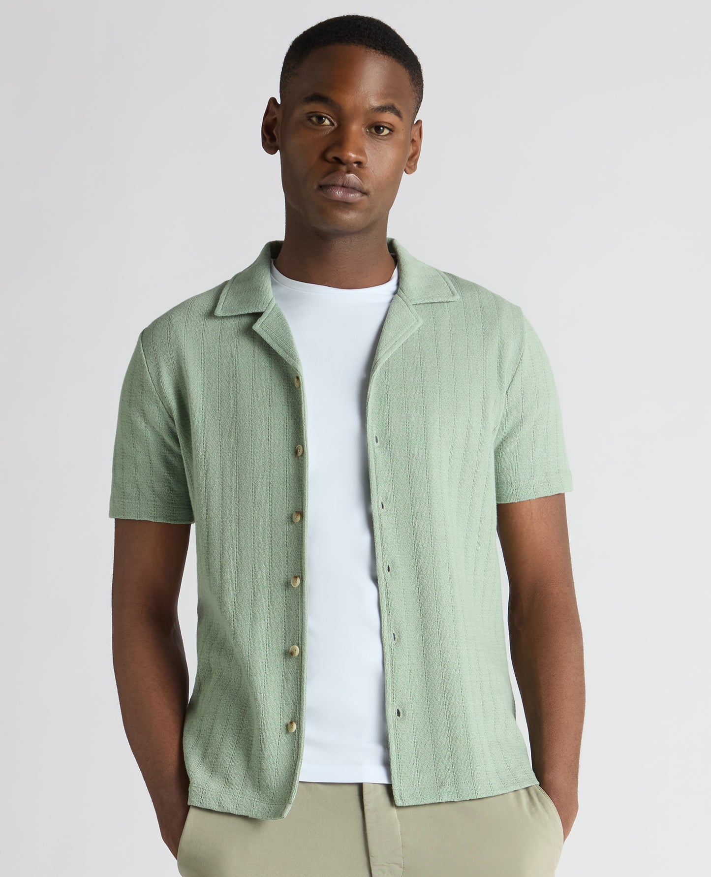 Relaxed Fit Cotton-Linen Cuban Collar Shirt