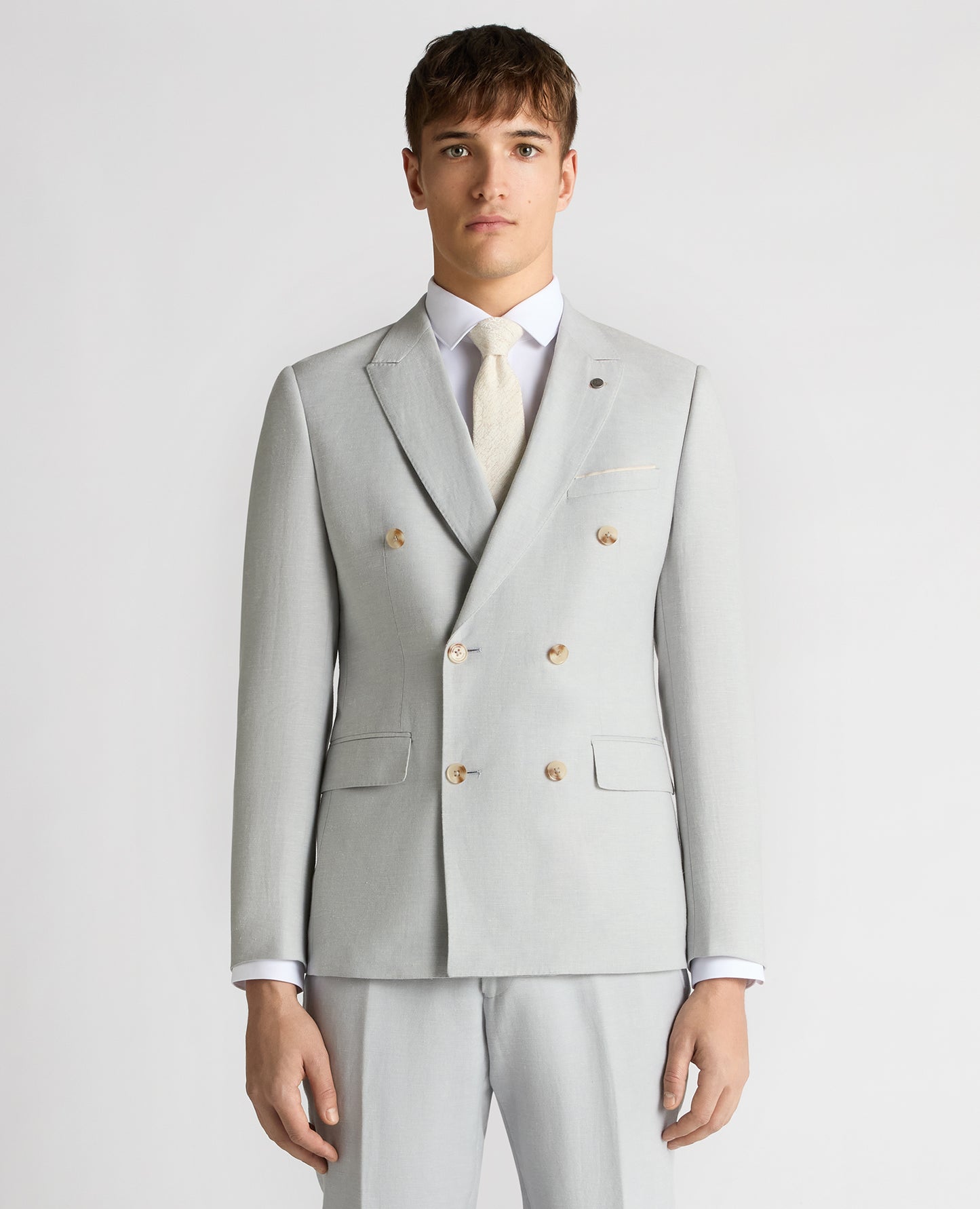 Slim fit Linen-Blend Double Breasted Suit