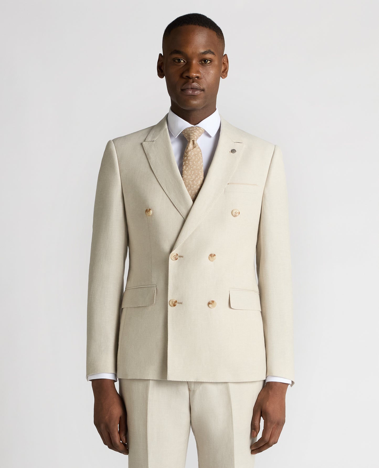 Slim fit Linen-Blend Double Breasted Suit