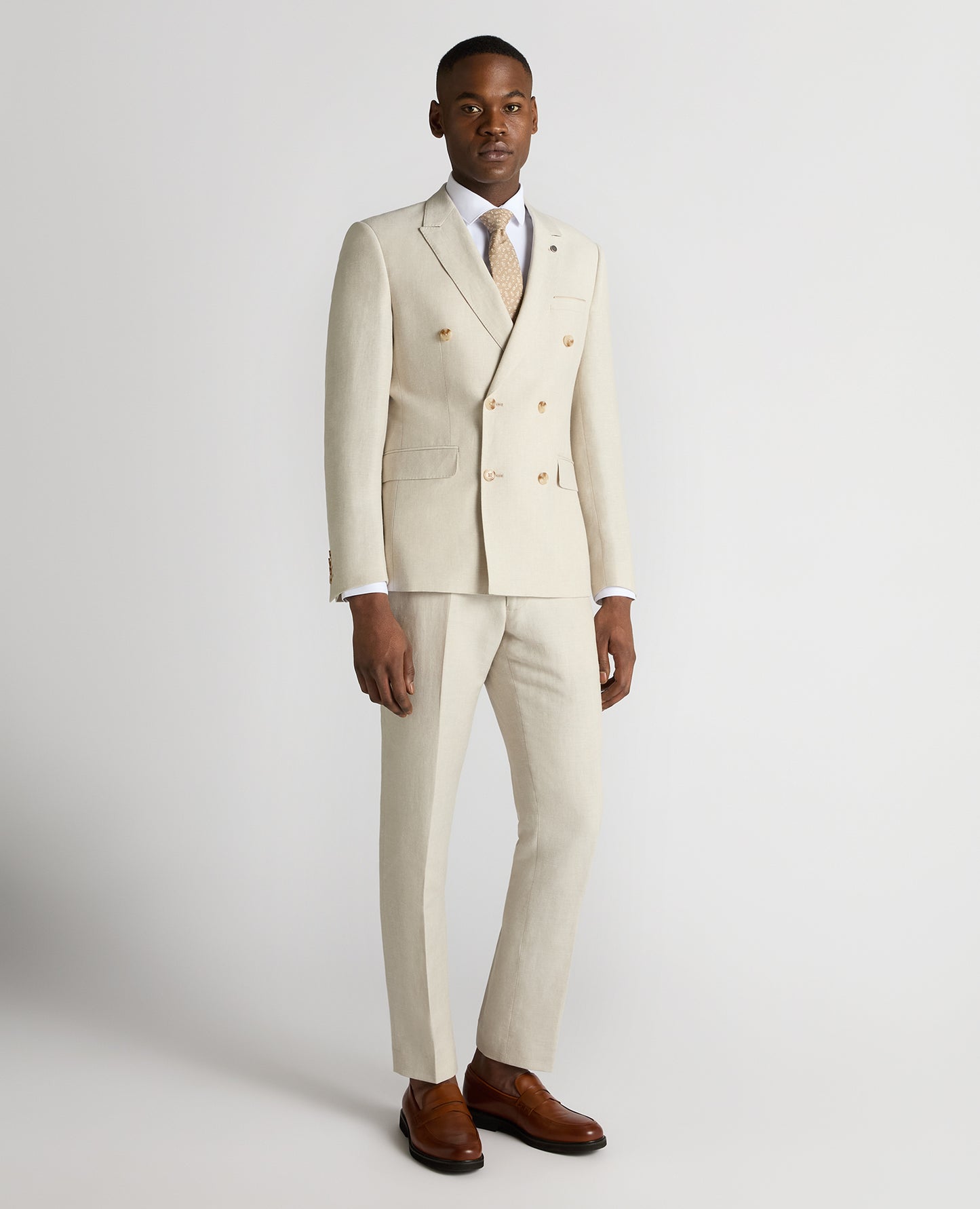 Slim fit Linen-Blend Double Breasted Suit